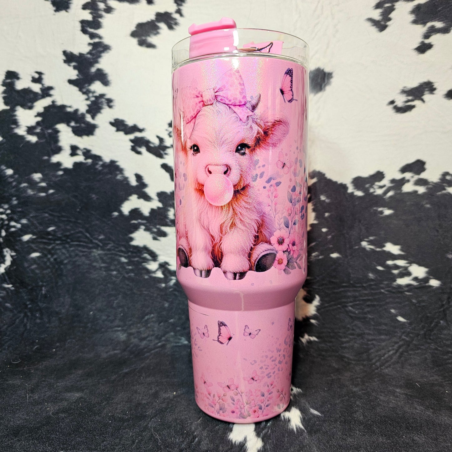 40 oz Baby Highland Bubble Gum Tumbler – Pink Shimmer Calf Cup