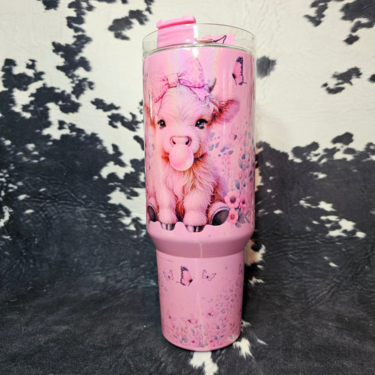 40 oz Baby Highland Bubble Gum Tumbler – Pink Shimmer Calf Cup