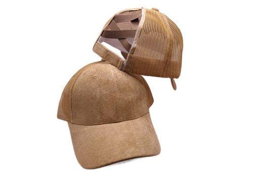 Vegan Suede Ponytail Cap with Mesh Back & Velcro Closure