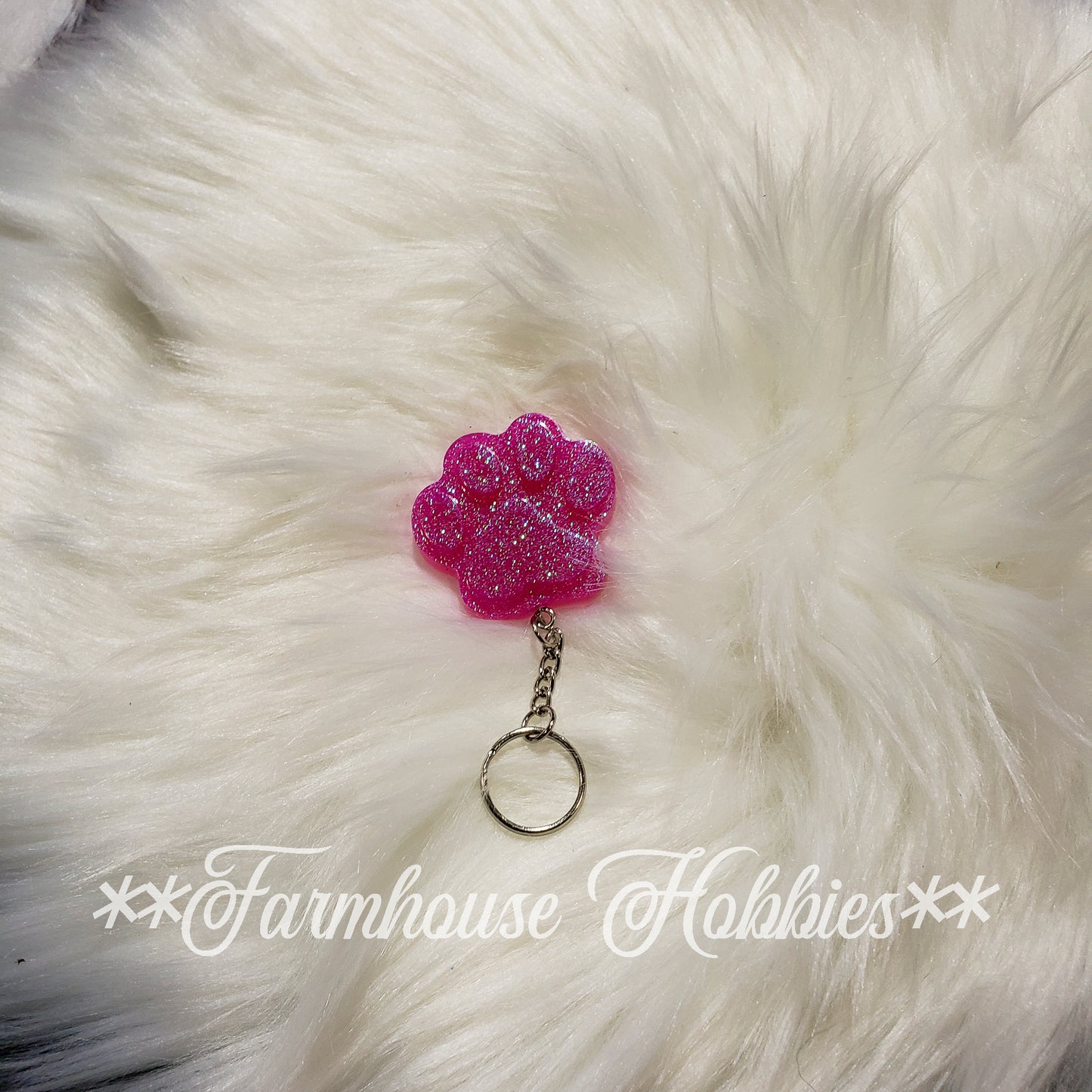Puppy Paw Keychain - Neon Pink Home Decor/Accessories Farmhouse Hobbies   