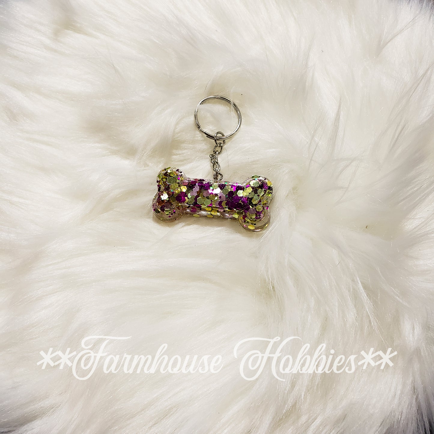 Dog Bone Keychain - Purple & Gold Home Decor/Accessories Farmhouse Hobbies   