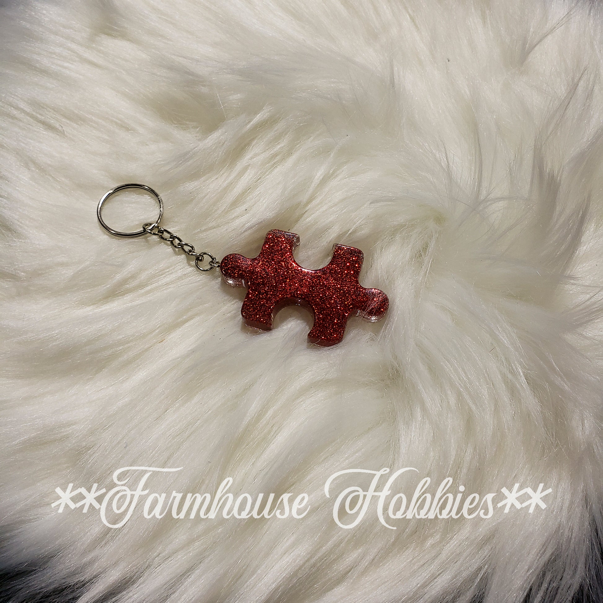 Puzzle Piece Keychain - Red Home Decor/Accessories Farmhouse Hobbies   