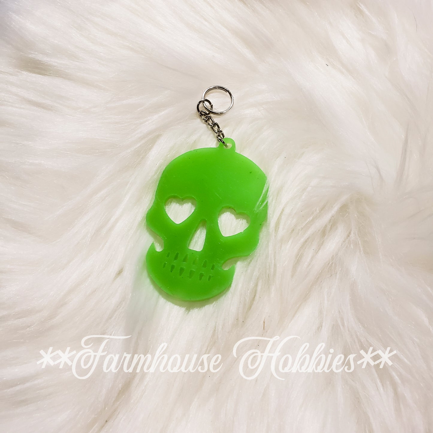Large Keychain - Lime Green Sugar Skull Home Decor/Accessories Farmhouse Hobbies   