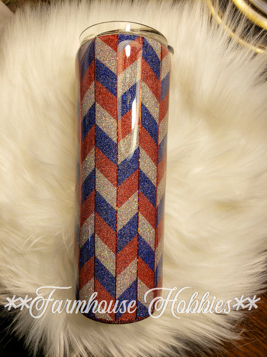 Red Silver & Blue Herringbone RTS Drinkware Farmhouse Hobbies   
