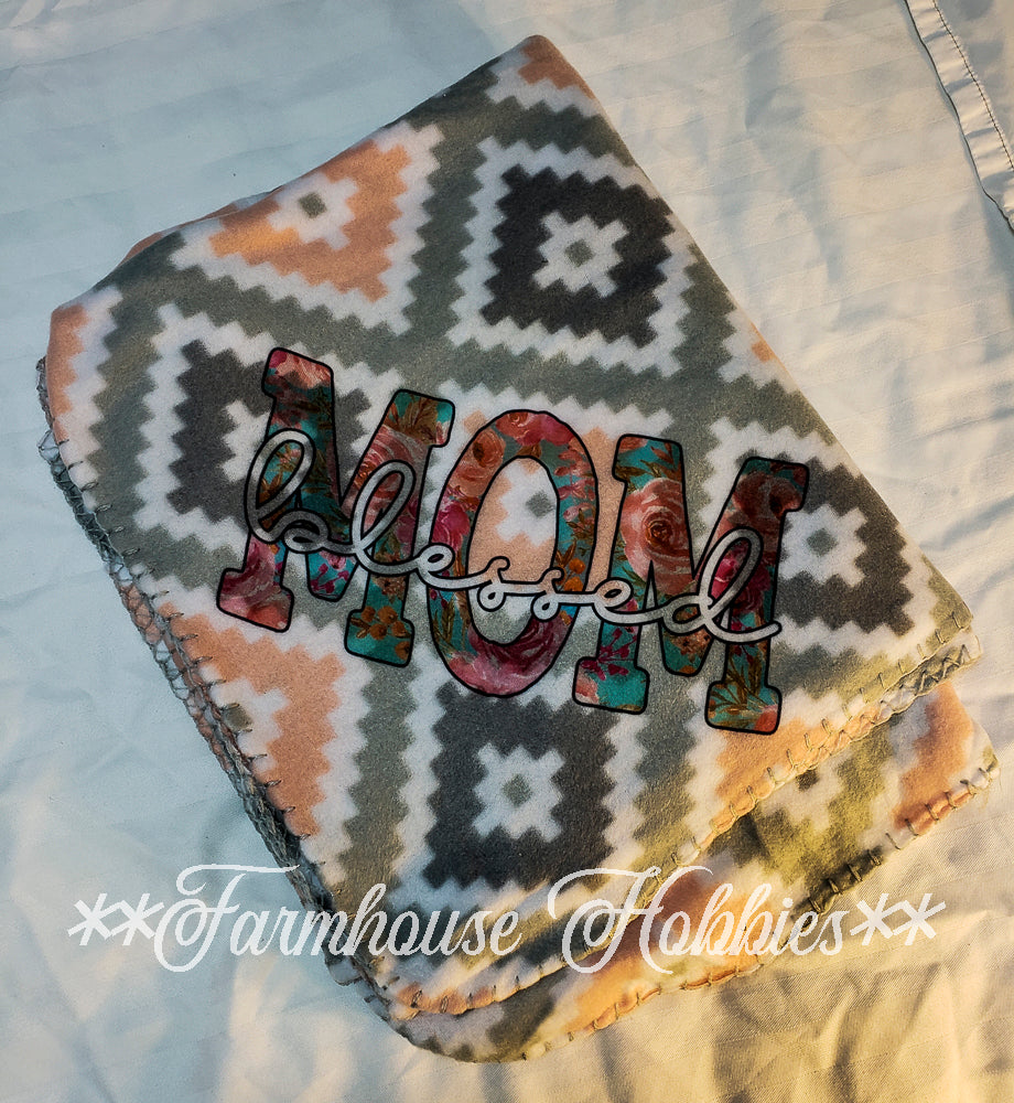 Fleece Blanket - Peach Aztec Blessed Mom Home Decor/Accessories Farmhouse Hobbies   