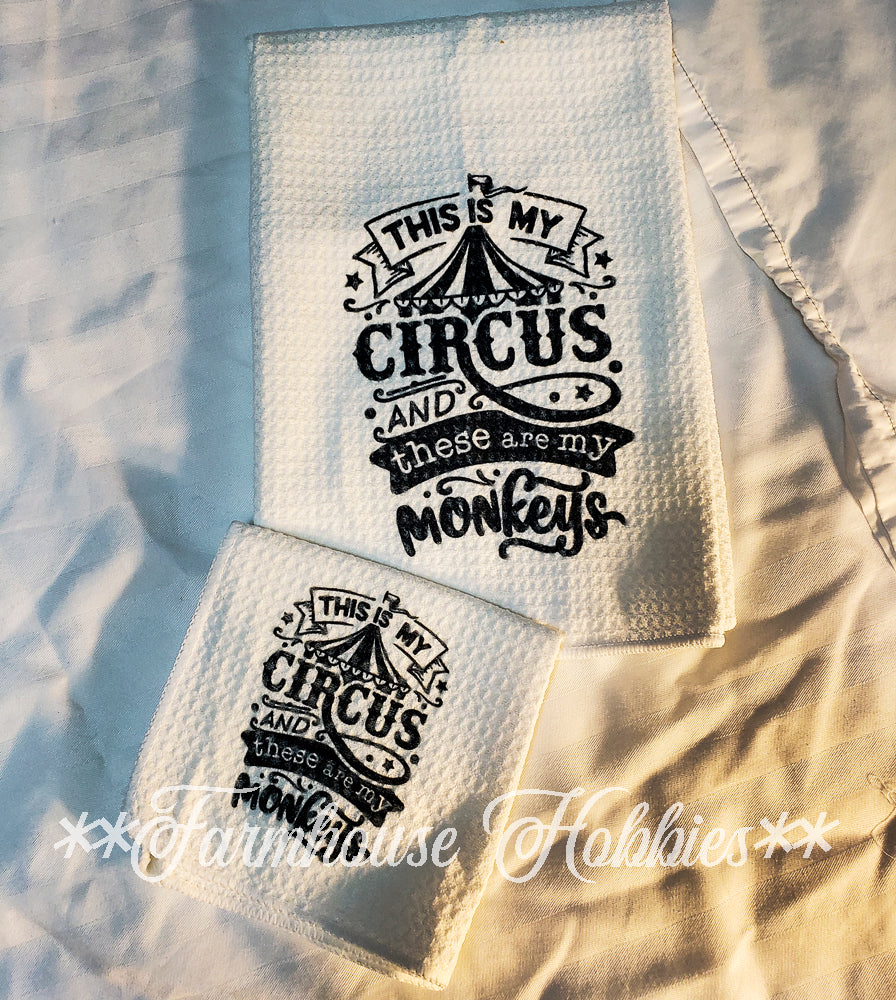 Towel/Wash Cloth Set - Circus Monkeys Home Decor/Accessories Farmhouse Hobbies   