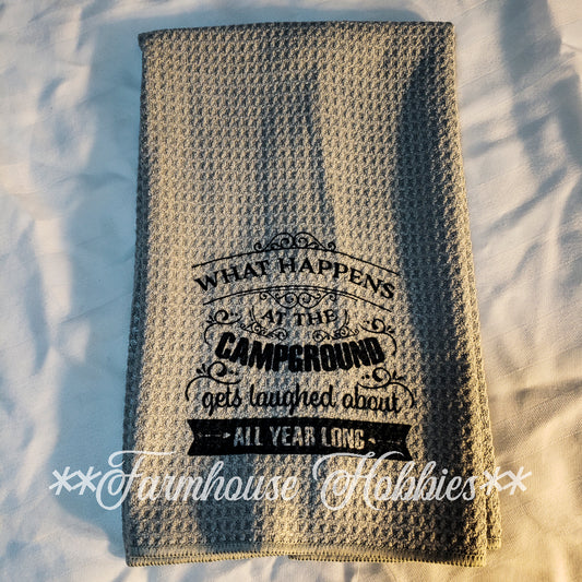 Towel (Single) - What Happens at our Campsite Home Decor/Accessories Farmhouse Hobbies   
