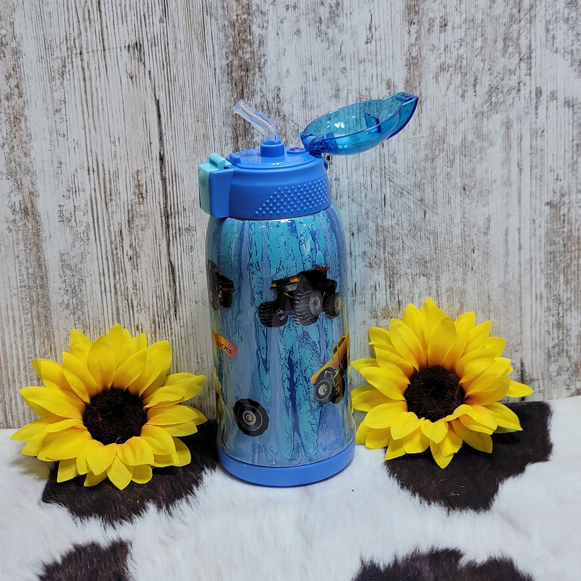 18 oz Monster Trucks Kids Water Bottle RTS Drinkware Farmhouse Hobbies   