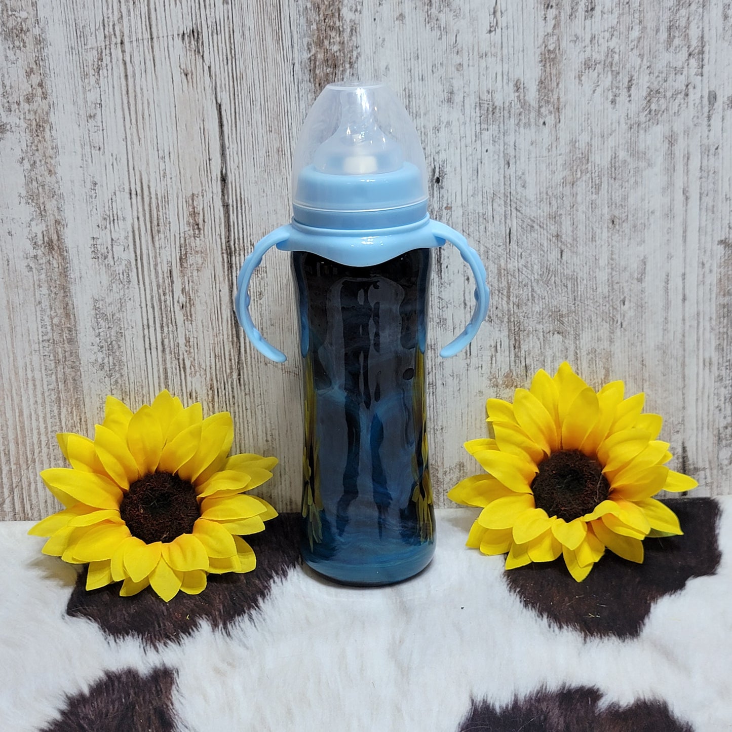 8 oz Blue Swirl Baby Bottle RTS Drinkware Farmhouse Hobbies   