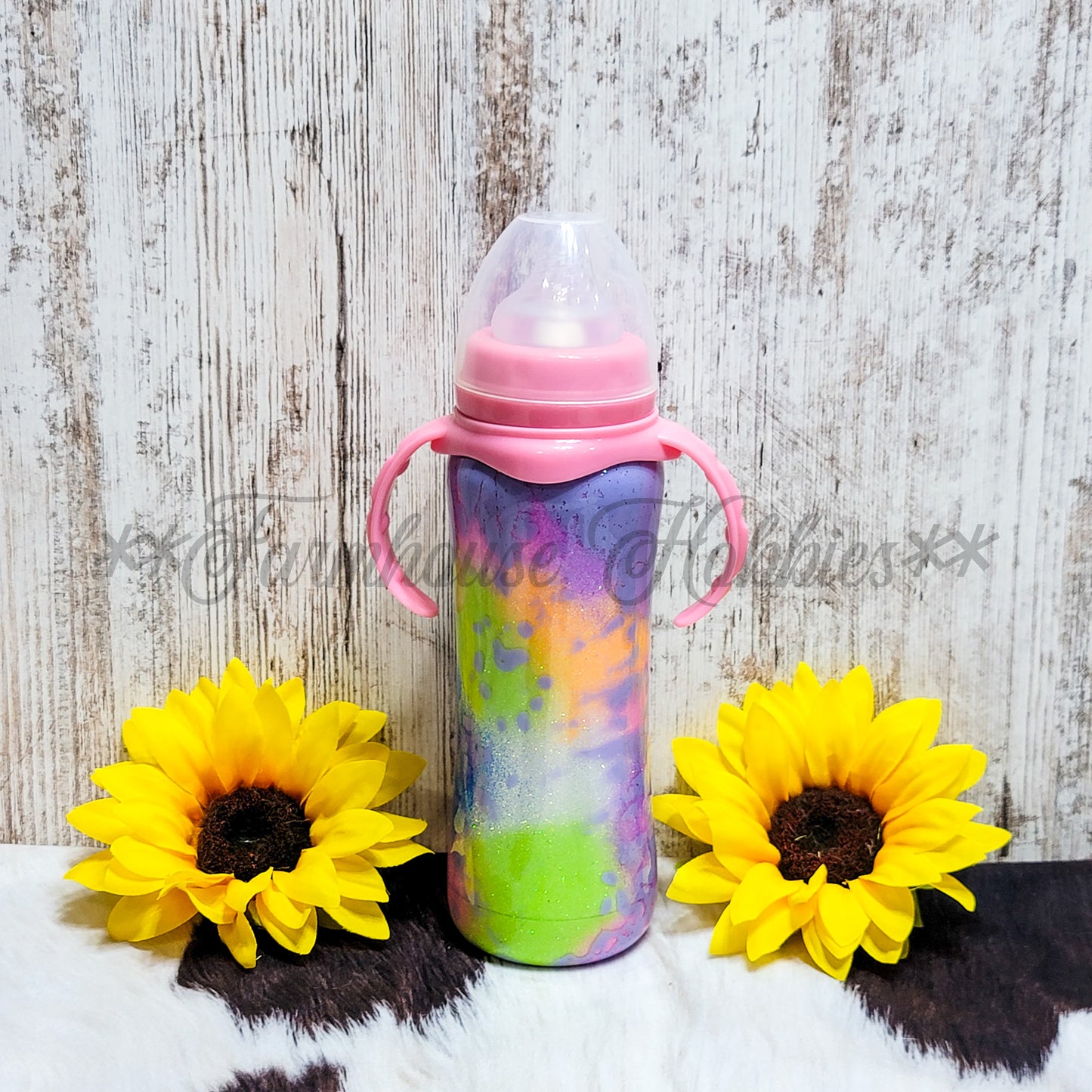 8 oz Baby Bottle Purple Power wash RTS Drinkware Farmhouse Hobbies   