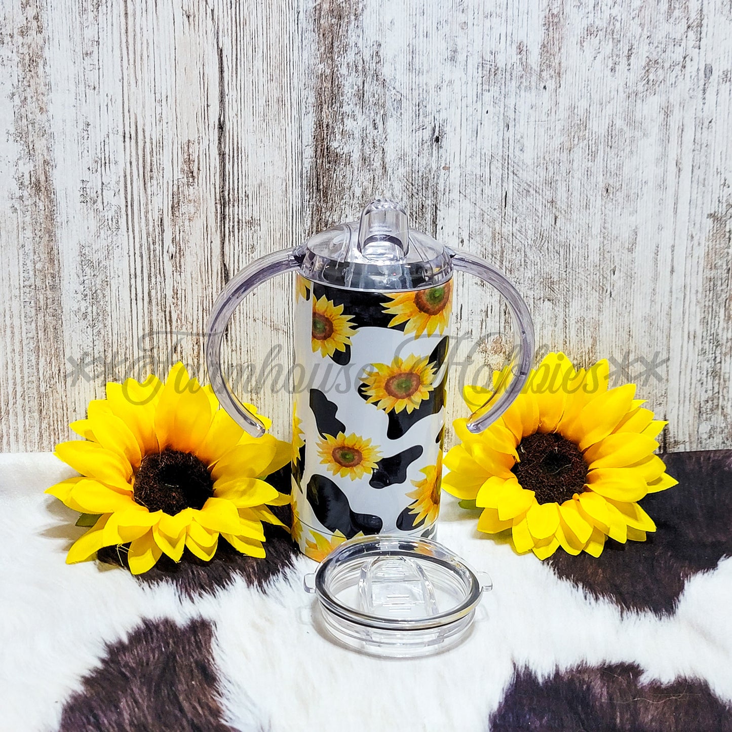 12 oz Sublimation Kid Duo Cow Print Sunflowers Stainless Steel Sublimation Farmhouse Hobbies   