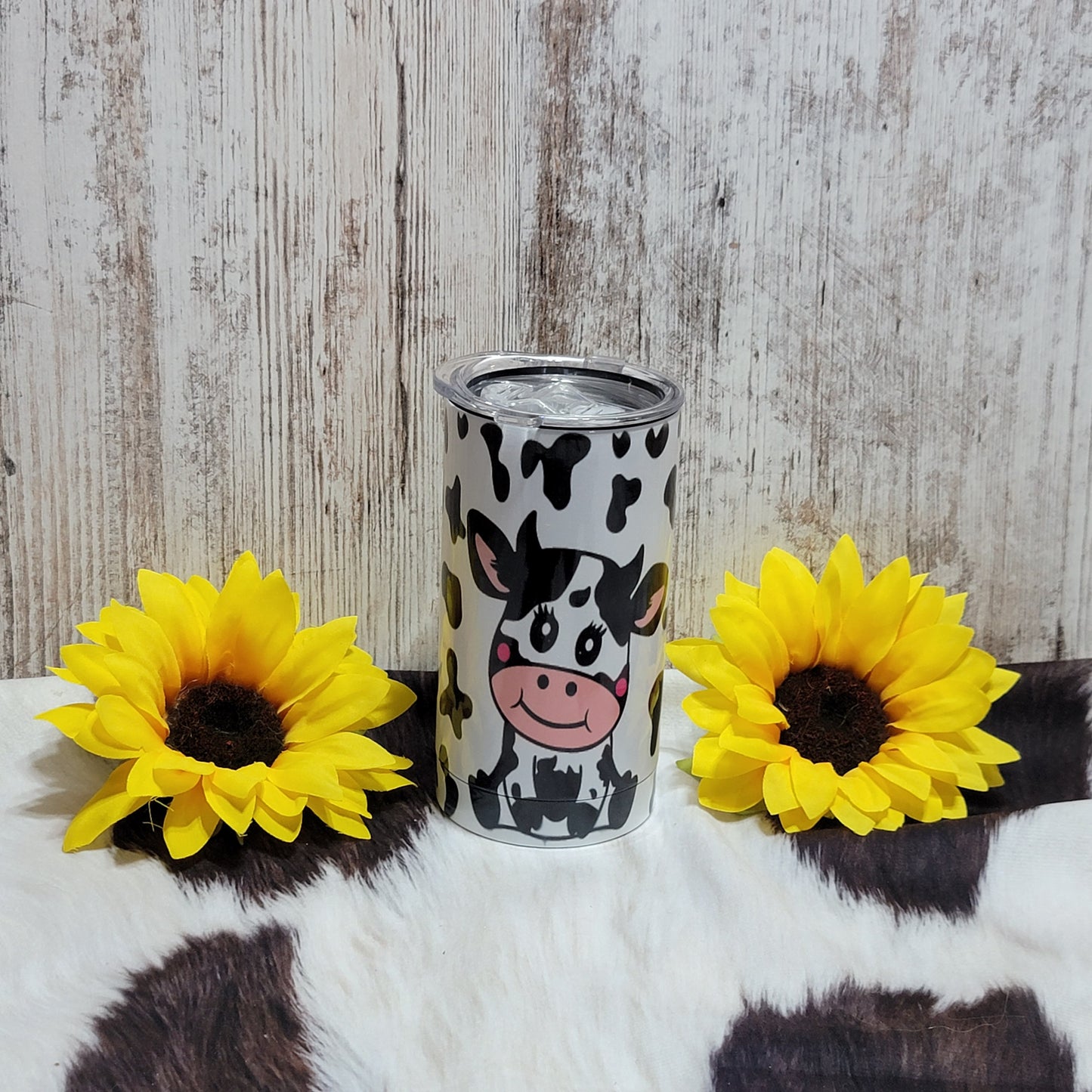 12 oz Sublimation Kid Duo Cow Print Sunflowers Stainless Steel Sublimation Farmhouse Hobbies   