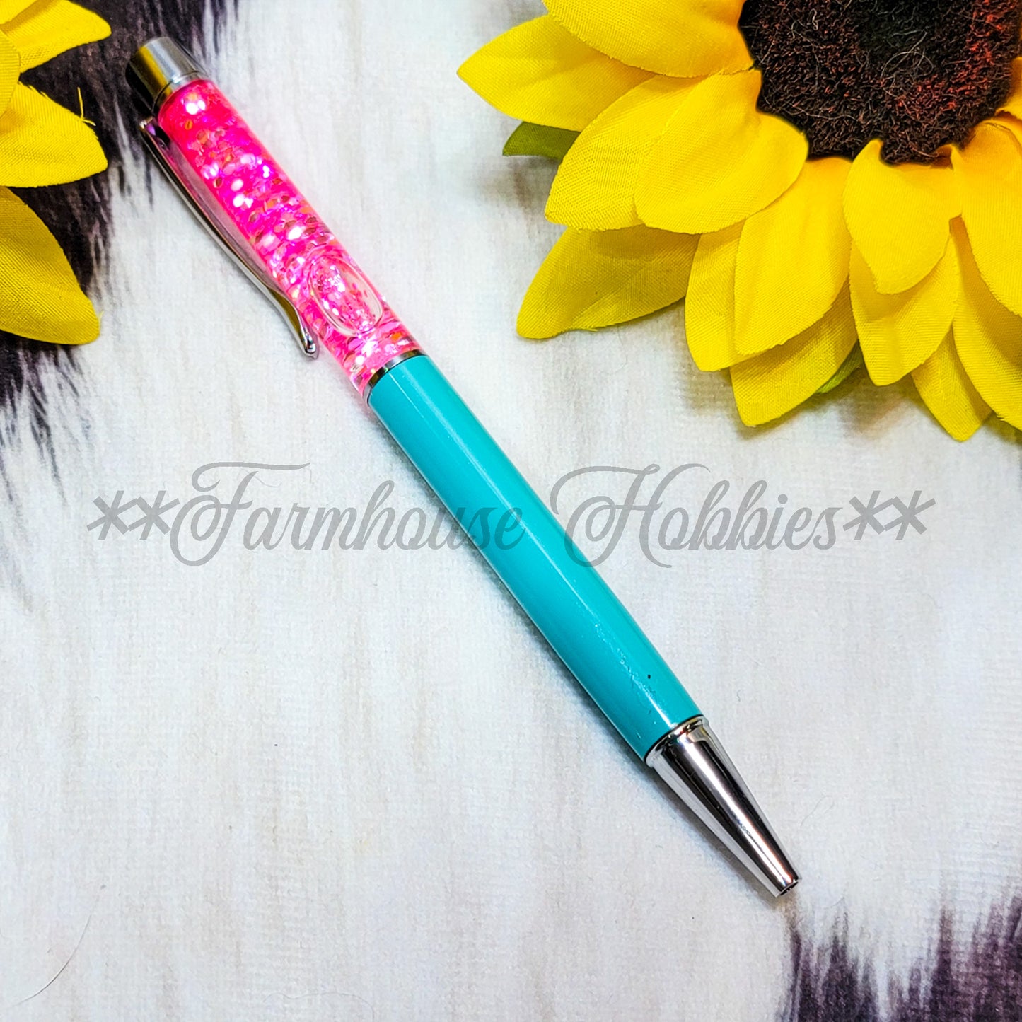 Teal/Neon Pink Glitter Flow Pen Home Decor/Accessories Farmhouse Hobbies   