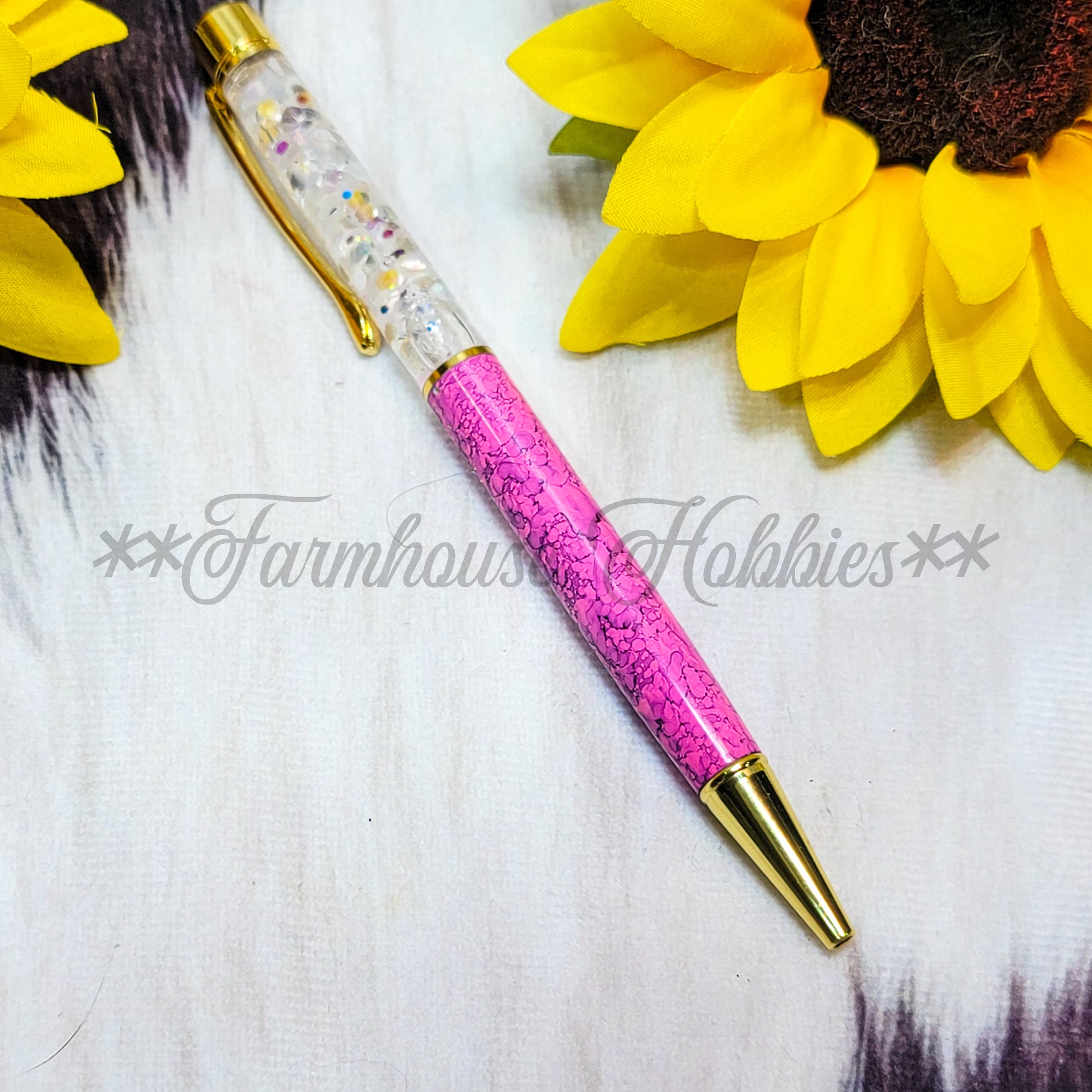Pink marble/White Glitter Flow Pen Home Decor/Accessories Farmhouse Hobbies   