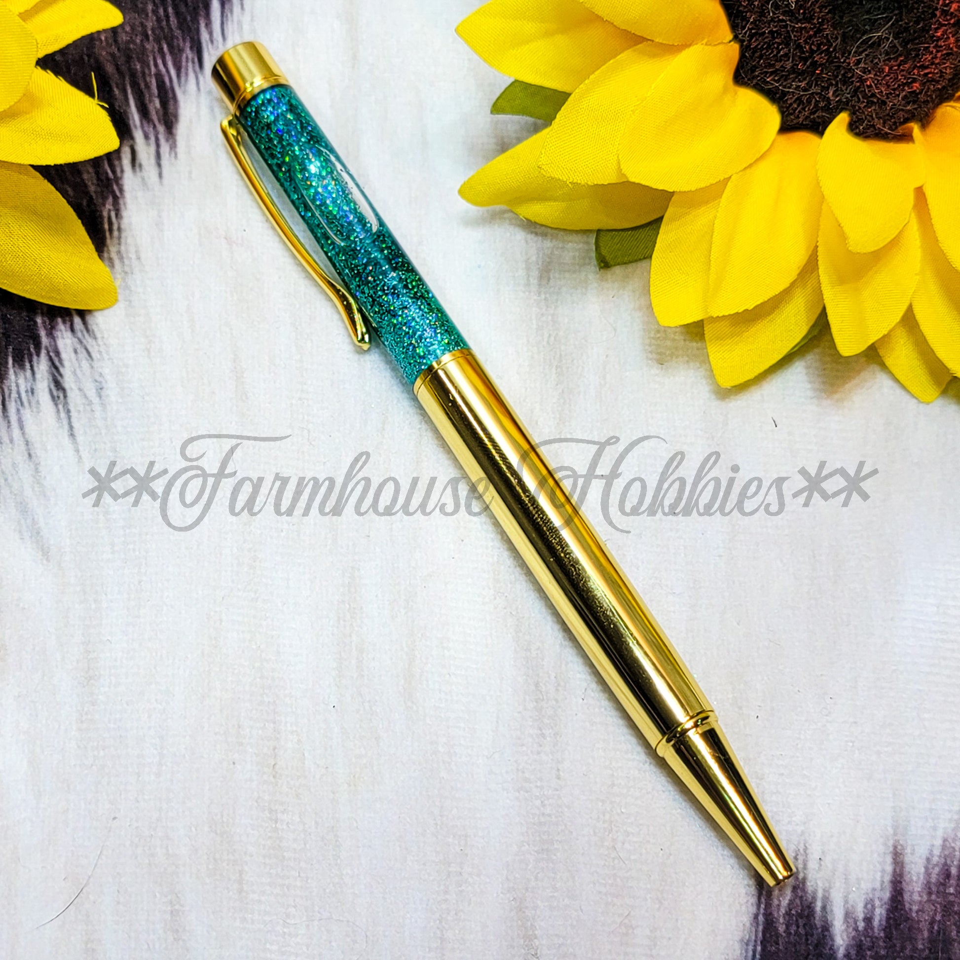 Gold/Teal Glitter Flow Pen Home Decor/Accessories Farmhouse Hobbies   